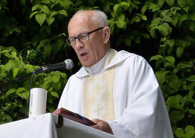 2018: The late Fr Aidan Mullan, Adm. Long Tower Church, pictured at an Open Air Mass to celebrate the Feast of the Visitation of the Blessed Virgin Mary, held at the Brandywell Grottot. DER2218G035