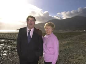 Pat Hume, pictured on the beach in Newcastle, Co. Down, with her late husband John who predeceased her by just over a year.