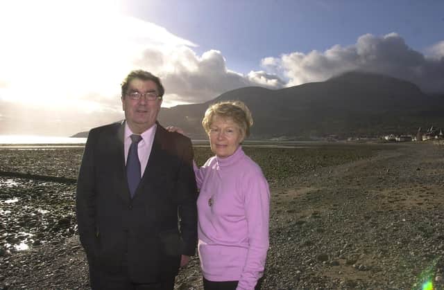 Pat Hume, pictured on the beach in Newcastle, Co. Down, with her late husband John who predeceased her by just over a year.