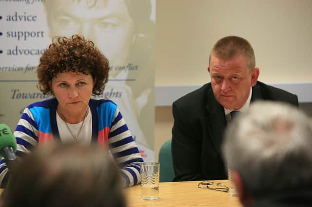 Marjorie Roddy and Billy McGreanery, relatives of the late Billy McGreanery who was shot dead by a British soldier in Derry in September 1971.