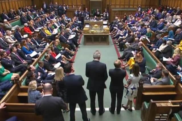 Colum Eastwood addressing Boris Johnson at Westminster today.