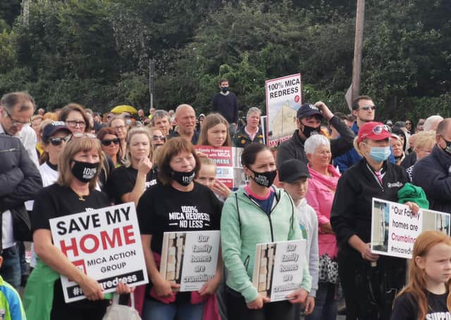 A section of the large crowd who attended a protest in Lifford last week calling for 100% redress.