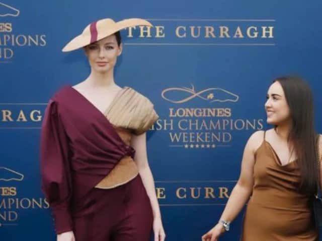 NWRC graduate Aoife Harvey (right), pictured with her design which was one
of three showcased at Longines Irish Champions Weekend at the Curragh.