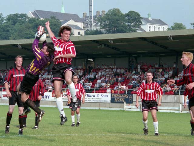 The late Kevin 'Crack' McKeever in action for Derry City. Photograph by Hugh Gallagher.