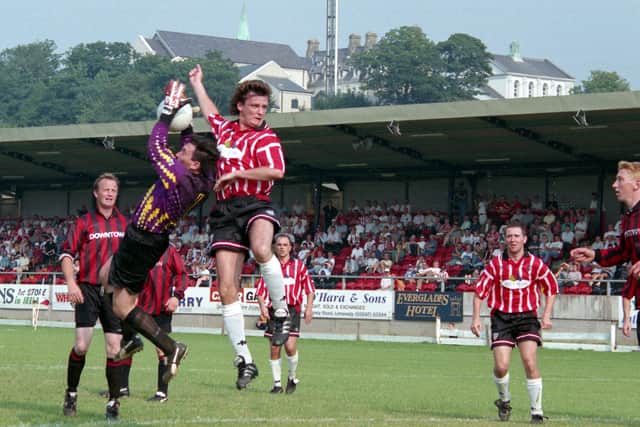 Kevin ‘Crack’ McKeever in action for Derry City at the Brandywell. Pictured: Hugh Gallagher.