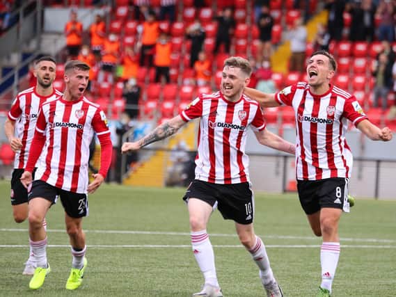 Derry City striker Jamie McGonigle reached 100 senior goals after a sublime strike against Bohemians on Monday night.