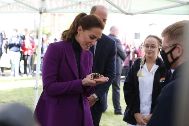 The Duke and Duchess of Cambridge during their visit to UU Magee in Derry where they met with student nurses and the first cohort of medical students accepted into the University's new School of Medicine. They also joined young people at a 'Culture Shock' event in the Students Union were the Duchess met a spider.