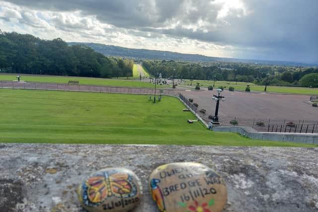 Memory stones in memory of Owen and Bredge Ward, who sadly passed away from Covid, at an event in Stormont earlier this week.