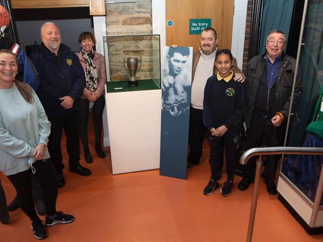 Family members of champion boxer Billy 'Spider' Kelly pictured at the launch of a temporary exhibition entitled 'Sports of Our Time' at the Tower Museum. Included, from left, are Aisling Kelly, Jimmy Kelly Ann Herron, Garry Kelly, Anayah Kelly and Billy Kelly. (Photo - Tom Heaney, nwpresspics)