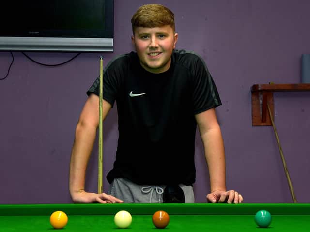 Christopher Clifford practising ahead of the BetVictor Northern Ireland Open, which takes place in the Waterfront Hall later this month. Picture George Sweeney.