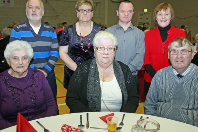 2011: Pictured at the Old Library Trust, Creggan, Annual Senior Citizens Christmas Dinner, are front from left, Patricia McDaid, Margaret Nixon and Councillor Jim Clifford. Back from left, Jimmy Crumley, Liz McGilloway, John O'Doherty and Marian Crumley. 1812JM19