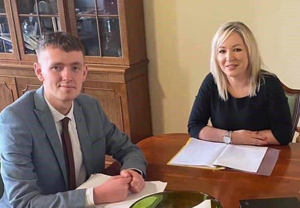 Sinn Fein Foyle MLA Padraig Delargey with deputy First Minister Michelle O'Neill.