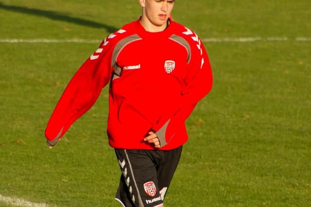 COMING HOME . . . A young Michael Duffy representing Derry City's youth team.