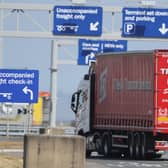 A lorry arriving at Belfast Port.