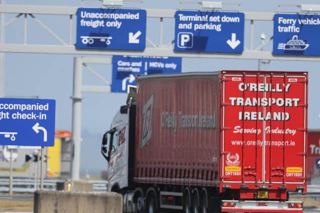 A lorry arriving at Belfast Port.