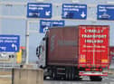 A lorry arriving at Belfast Port.