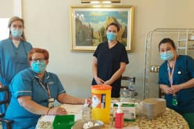 Members of one of the Western Trust’s Mobile Vaccination Teams during a visit to Brooklands Care Home.