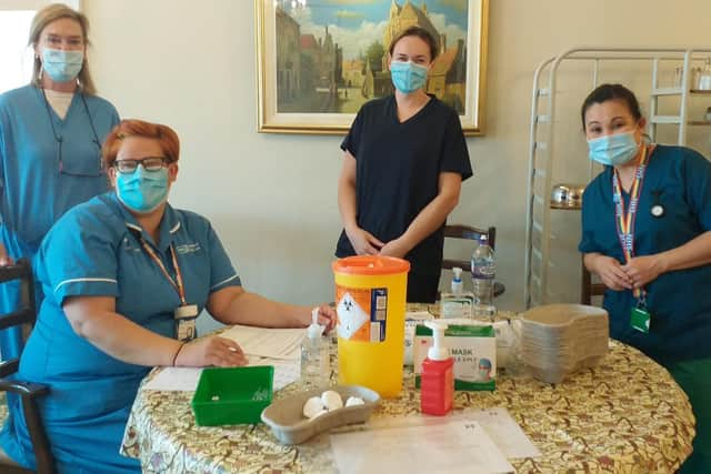 Members of one of the Western Trust’s Mobile Vaccination Teams during a visit to Brooklands Care Home.