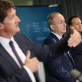 Taoiseach Micheál Martin (second from left), with, from left to right, the Minister for the Environment, Climate Communications and Transport, Eamon Ryan TD, Tánaiste Leo Varadkar TD and the Minister for Public Expenditure and Reform, Michael McGrath.