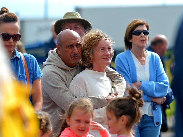 Some of the people who attended at the Annual Blessing of the Greencastle fishing fleet, in the village, on Friday afternoon last. Photo: George Sweeney.  DER2231GS – 067