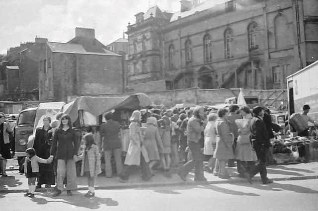 The Saturday street market which operated at Foyle Street in the 1970s. Photos by George Sweeney. Courtesy: John Sweeney.