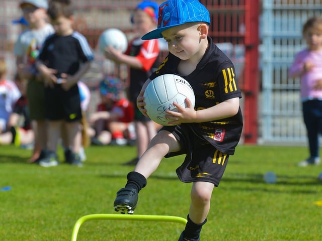 Young footballer on the obstacle course at the Sean Dolan’s Cul Camp on Tuesday last. Photo: George Sweeney. DER2232GS – 009