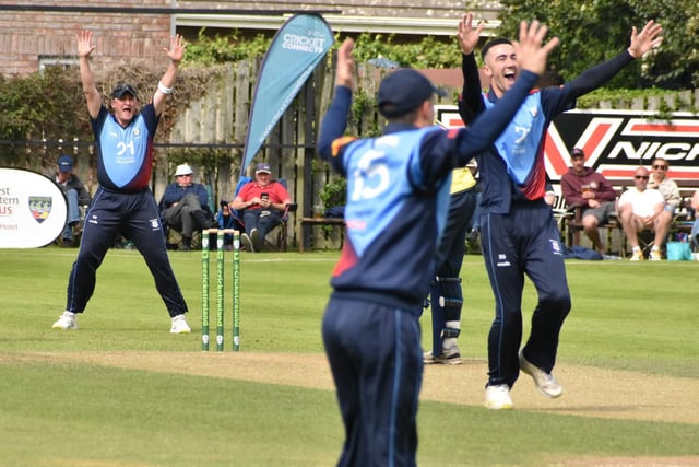 A huge appeal from Newbuildings in Saturday's second innings at Eglinton. (Photo: Lawrence Moore)