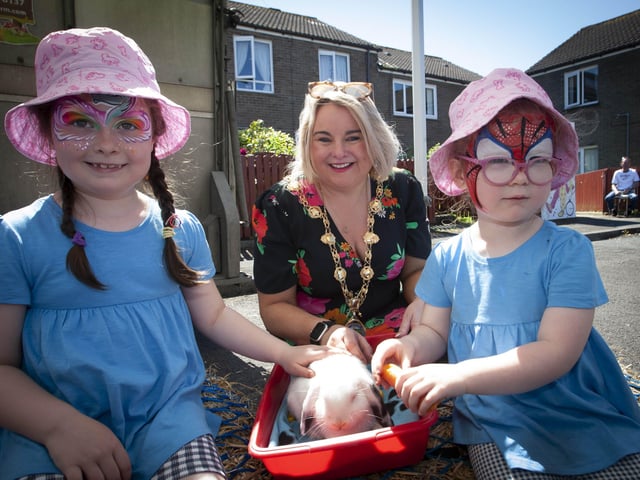 Faela and Farrah McDevitt pictured with the Mayor, Sandra Duffy on Thursday.