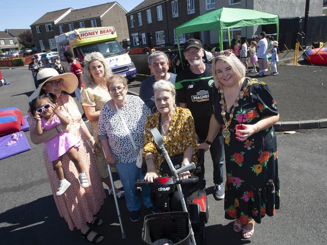Mayor Sandra Duffy pictured with some of the residents of Leafair Park during Thursday's Summer Fun Day.