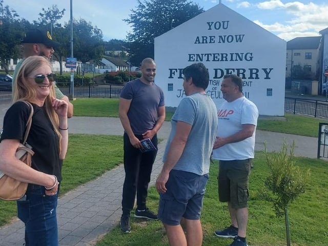 Mr. Dennis during a visit to Free Derry Corner.