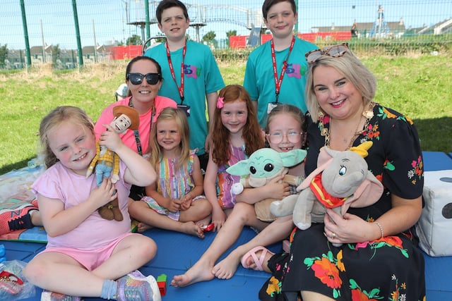 Mayor Sandra Duffy with Fionnuala Lynch, Senior Youth Worker, Ballyarnett area, with children at the Teddy Bears picnic held in the Shantallow Playpark. (Photo - Tom Heaney, nwpresspics)