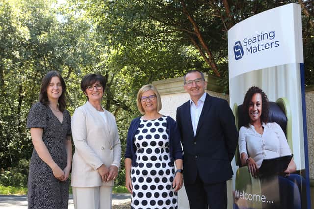 Pictured at Seating Matters HQ in Limavady, Meg Magill, INVENT programme manager, Catalyst, Martina Tierney, clinical director at Seating Matters, Elaine Smyth, head of innovation community, Catalyst and Mark Cunningham, head of Regional Business Centres, Bank of Ireland UK