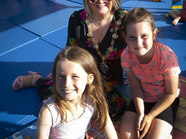 PHOTO WITH THE MAYOR!. . . .Taylor McDaid and Addia Dillon get a photo with the Mayor in Shantallow on Thursday.