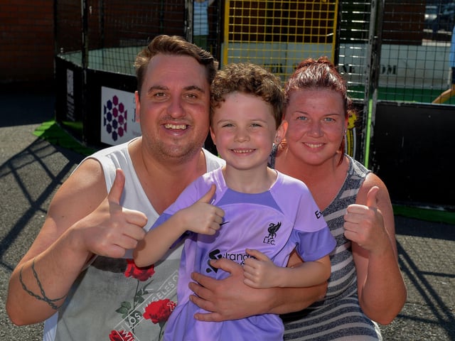 Emmet, Morgan and Emma Jane Fletcher were at the Gasyard Féile’s Big Bog BBQ on Saturday afternoon last.  Photo: George Sweeney.  DER2232GS – 068