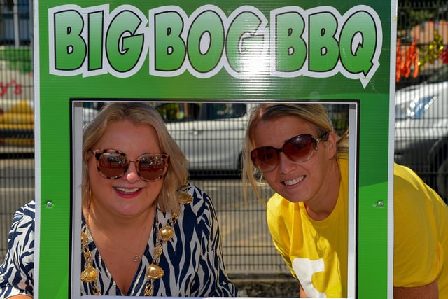 Mayor Sandra Duffy and Tina Burke at the Gasyard Féile’s Big Bog BBQ on Saturday afternoon last.  Photo: George Sweeney.  DER2232GS – 072