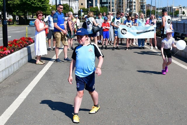 Almost there! Niall walked from the Bay Road to the Peace Bridge followed by friends and family, who cheered him on all the way.