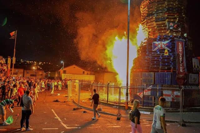 A previous August 15 bonfire in the Bogside