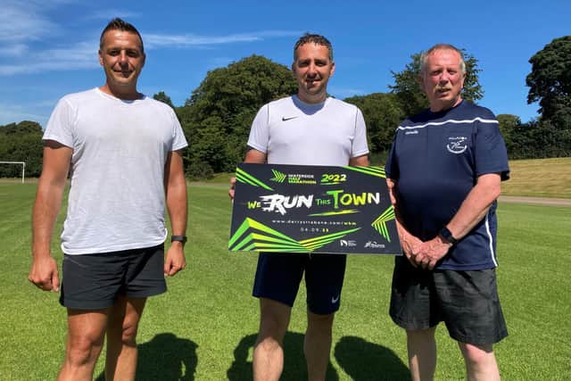 'Chamber Chums' relay team for the Waterside Half Marathon consisting of Alderman Graham Warke, Councillor Christopher Jackson and Councillor Philip McKinney.