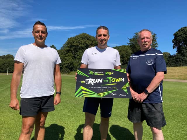'Chamber Chums' relay team for the Waterside Half Marathon consisting of Alderman Graham Warke, Councillor Christopher Jackson and Councillor Philip McKinney.