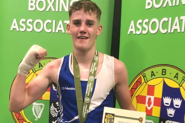 Oakleaf ABC's Jack Harkin celebrates after winning the National Under 18 51kg title in Dublin on Sunday