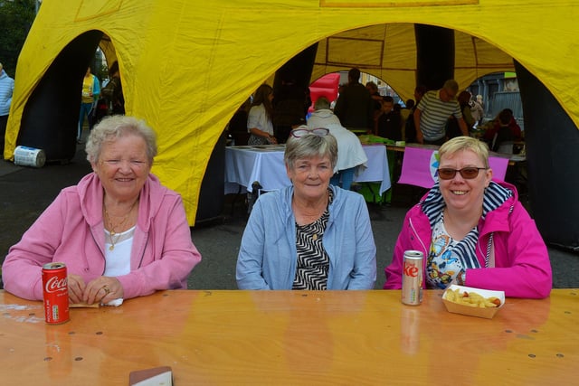 Local residents Margaret McDaid, Maureen Sherrin and Denise Tracey were at the Wan Big Street Party held in Creggan on Monday afternoon. Photo: George Sweeney.  DER2233GS – 027