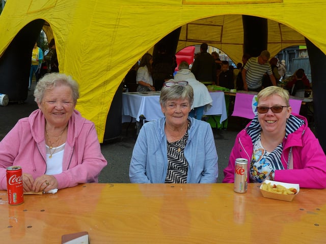 Local residents Margaret McDaid, Maureen Sherrin and Denise Tracey were at the Wan Big Street Party held in Creggan on Monday afternoon. Photo: George Sweeney. DER2233GS – 027
