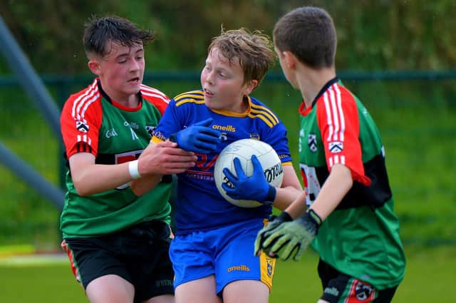 John McChrystal U13 Cup winners Doire Trasna  take on Steelstown during  Sunday morning’s competition at Corrody Road last. Photo: George Sweeney.  DER2233GS – 010