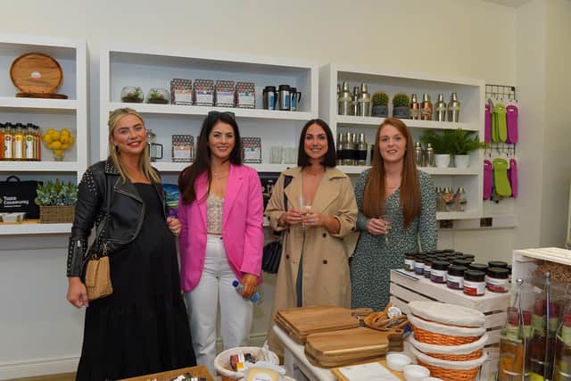 Olivia Ross, Alannah Campbell, Kendra Allen and Jayne Quigley pictured at recent official opening of Vine Home and Gifts, 16 Shipquay Street, Derry. Photo: George Sweeney.  DER2217GS – 111