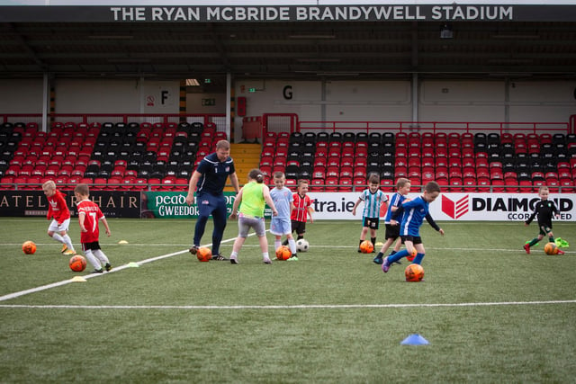 Youngsters in the 6-7 years age group being put through their paces by coach Martin Doherty on Monday afternoon. (Photo: Jim McCafferty)