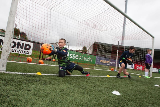Some of the young goalkeepers being put through their paces on Monday. (Photo: Jim McCafferty)