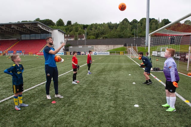 Goalkeeping coach Rory Browne working with some of the young budding goalkeepers on Monday. (Photo: Jim McCafferty