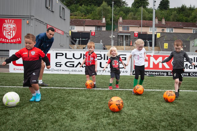 Some of the 3-5 years age group show off their football skills on Monday. (Photo: Jim McCafferty)