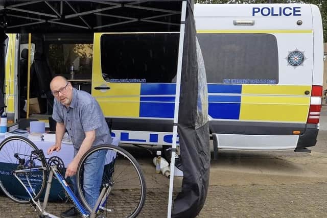 Crime Prevention Officer Mitchel Freedman at a bike marking event during the recent Foyle Maritime Festival.