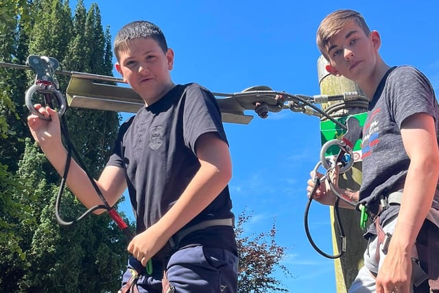 Getting ready to take on a zipline.